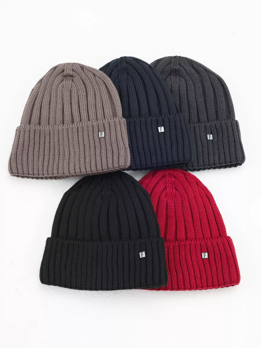 Шапка зимняя на флисе вязаная бини