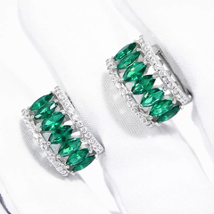 Серьги-конго широкие из серебра с ситаллами в огранке маркиз и фианитами