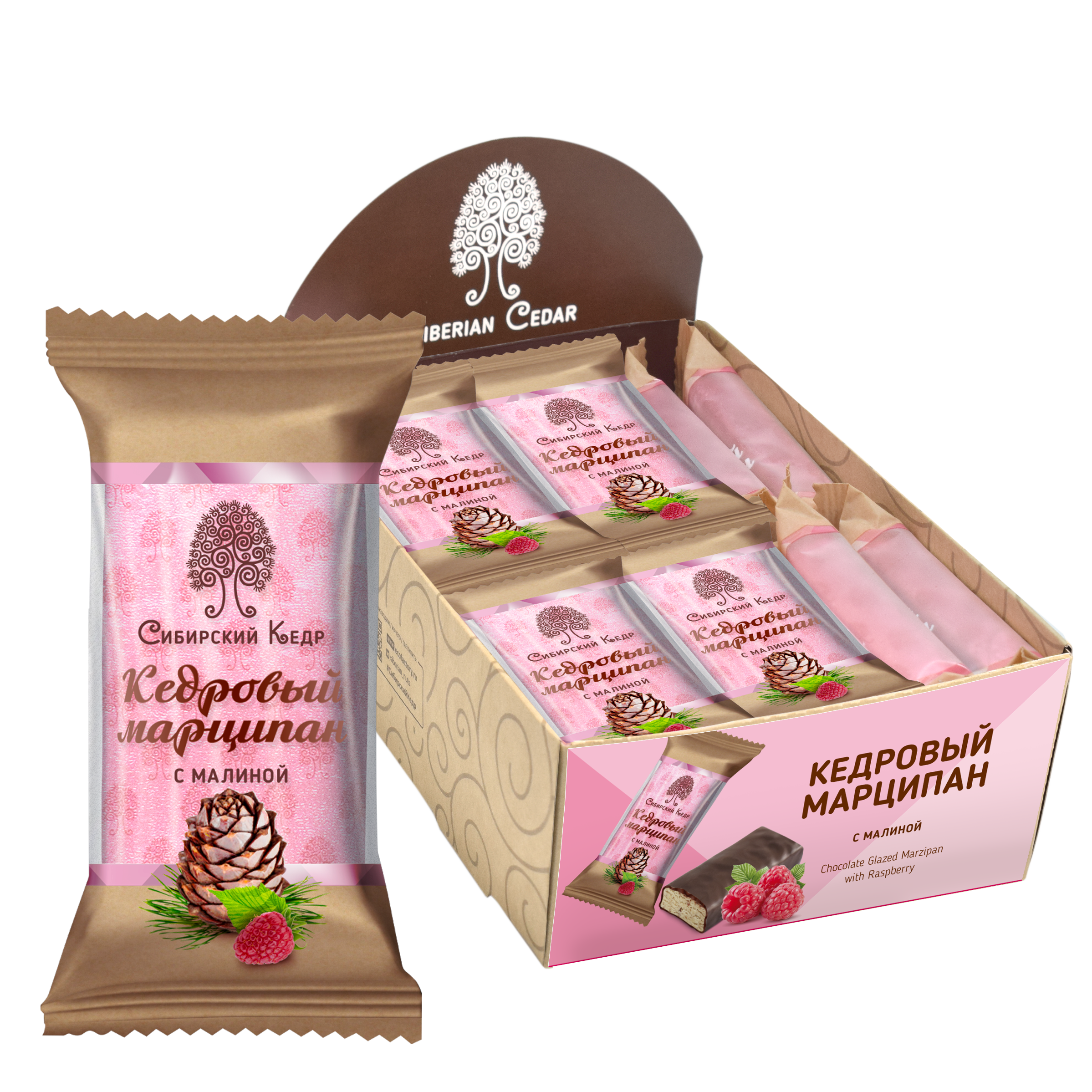 Конфеты Марципан кедровый с малиной батончик Сибирский Кедр 40 г