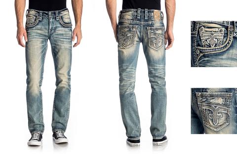 Rock Revival | Джинсы мужские PHANTOM A201 ALT STRAIGHT RP2496A201 зауженные перед и сзади в  деталях