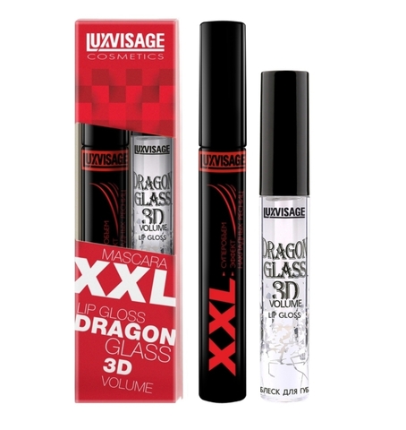 Dragon Glass Набор Тушь XXL Суперобъем-Эффект накладных+ Блеск DRAGON GLASS 3D volume Lux Visage