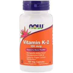 Now Foods, Витамин K-2, 100 мкг, 100 растительных капсул