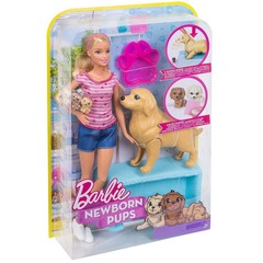 Набор Барби с собакой и новорожденными щенками, блондинка