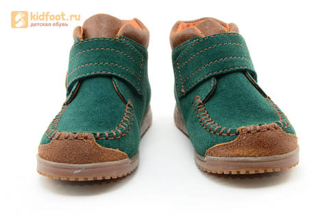 Ботинки для мальчиков кожаные Лель (LEL) на липучке, цвет зеленый. Изображение 5 из 14.
