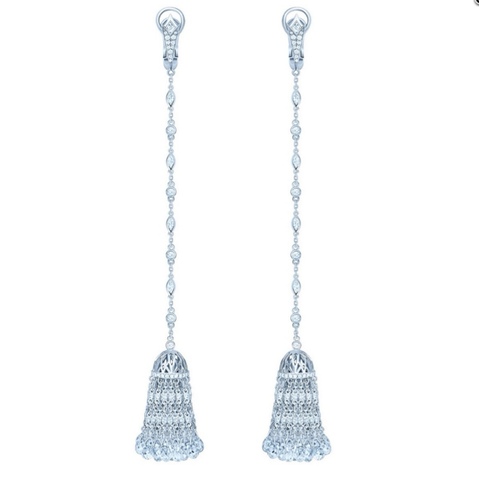 4888 - Длинные серьги из серебра с подвесками в виде кисточек с цирконами огранки бриолет