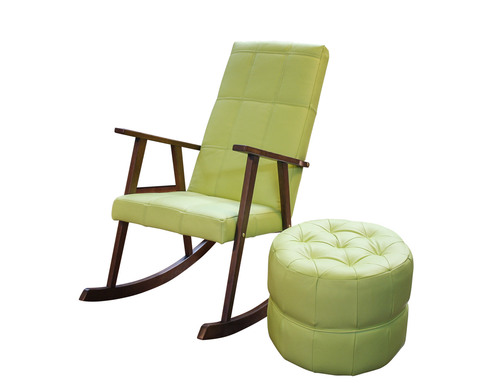 Кресло-качалка Стелси-К и пуф Глаффи-2 без ящика, натуральная кожа, цвет Менти