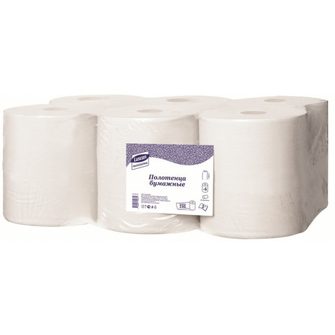 Полотенца бумажные в рулонах с центральной вытяжкой Luscan Professional 2-слойные 6 рулонов по 150 метров