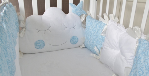 Комплект постельных принадлежностей Сказочные сны, голубой, на 4 стороны кроватки