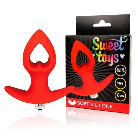 Красная анальная вибровтулка-сердечко с ограничителем - 8 см. - Bior toys SWEET TOYS ST-40184-3