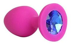Ярко-розовая анальная пробка с синим кристаллом - 9,5 см. - 
