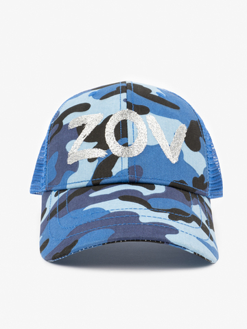 Бейсболка с сеткой «ZOV» синий камуфляж с вышивкой лого / Распродажа