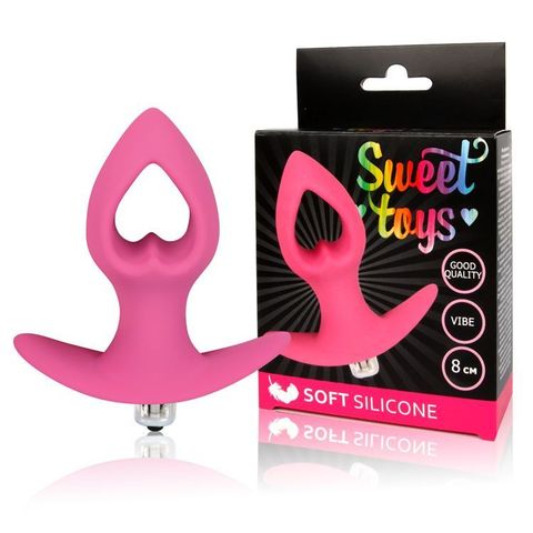 Розовая анальная вибровтулка-сердечко с ограничителем - 8 см. - Bior toys SWEET TOYS ST-40184-6