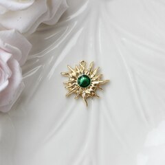 Подвеска Солнце с эмалью, зелёный, 22*23 мм, позолота, П1028