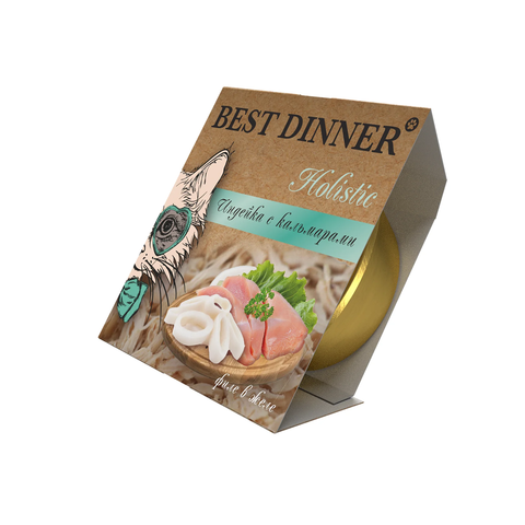 Best Dinner Holistic Влажный консервированный полноценный корм для взрослых и стерилизованных кошек. Мясные волокна в желе "Индейка с кальмарами" (упаковка 6 шт * 75 г)