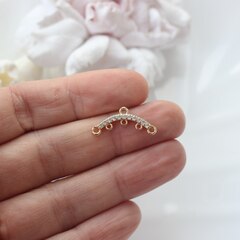 Коннектор (подвеска) с фианитами для многорядных колье, 5 петелек, 22*10 мм, позолота, П225