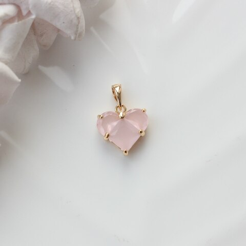 Подвеска Сердце с розовым фианитом, 14 мм, позолота, П531