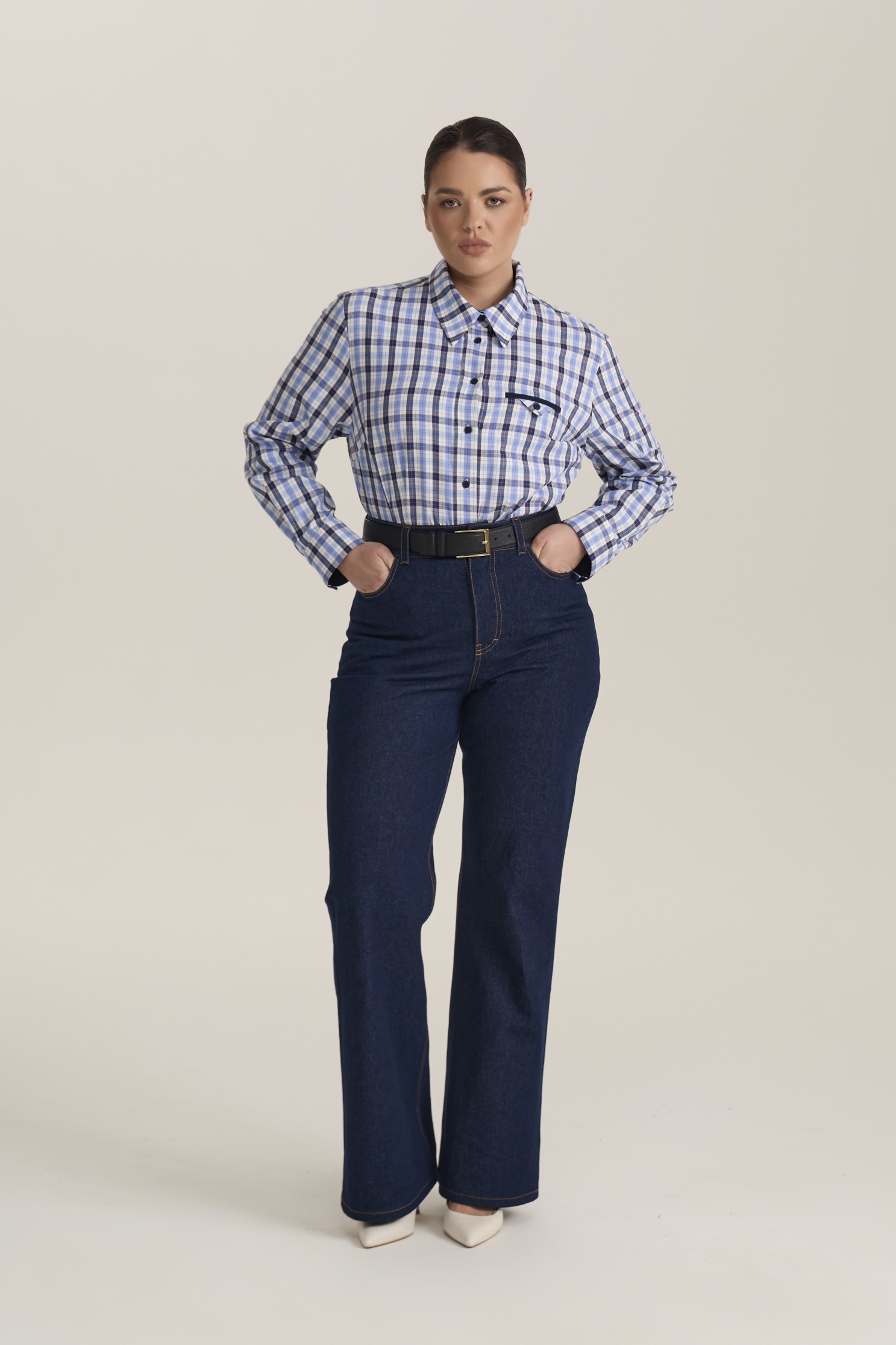 Джинсы расклешенные, темно-синий