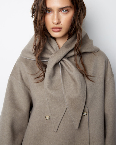 Полупальто и косынка двухсторонние из шерсти и шелка Лоро Пиана светло-серый/бежевый