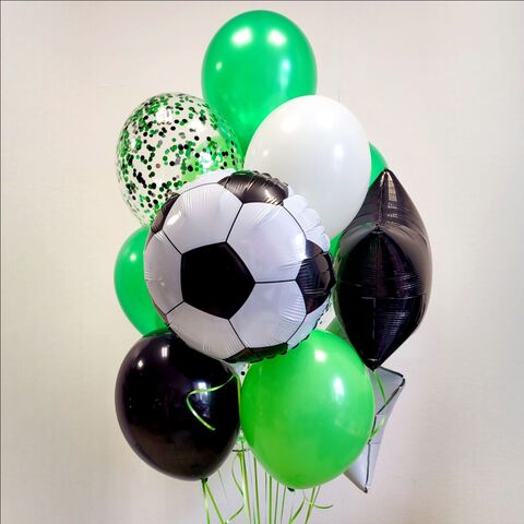 Сет воздушных шаров Футбольный в бело-зелено-чёрной гамме