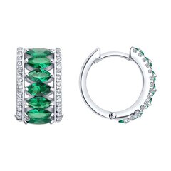 Серьги-конго широкие из серебра с ситаллами в огранке маркиз и фианитами