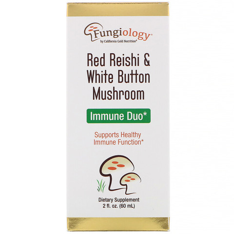 California Gold Nutrition, Fungiology, трутовик лакированный и шампиньон двуспоровый, Immune Duo, 2 жидких унции (60 мл)