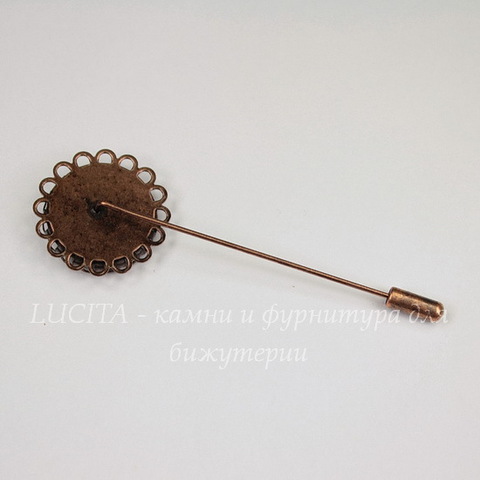 Основа для броши "Иголочка" с сеттингом для кабошона 20 мм, 78х26 мм (цвет - античная медь)