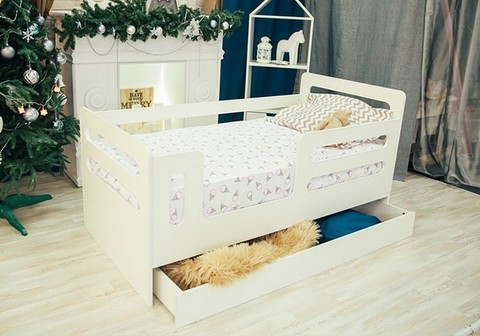Детская кровать-домик без крыши с ящиком