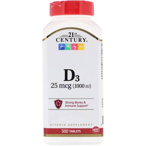 21st Century, Vitamin D3, 25 mcg (1,000 IU), 500 Tablets