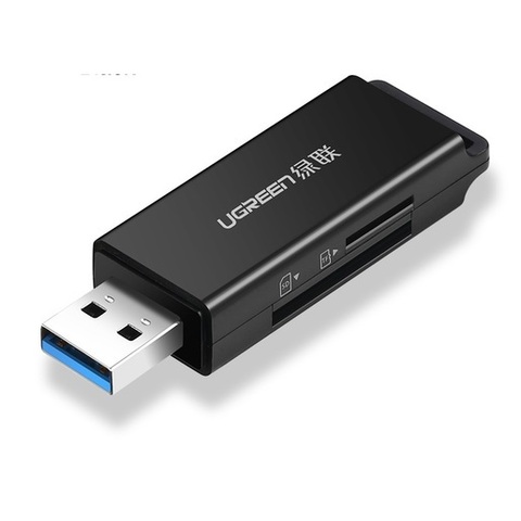 Кардридер UGREEN USB 3.0 to SD + TF Dual Card Reader, черный CM104