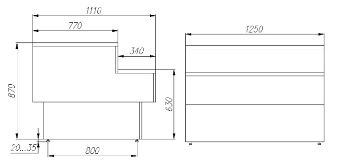 Прилавок кассовый POLUS GC110 N 1,25-7 (П-1,25 Carboma GC110) (1006 ДУБ)