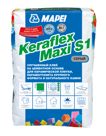 Mapei Keraflex Maxi S1/Мапей Керафлекс Макси С1 клей на цементной основе для укладки керамической плитки и камня с полным отсутствием оползания