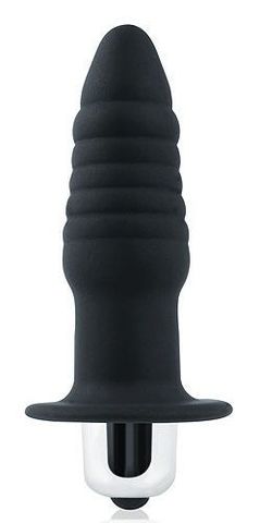 Черная ребристая вибровтулка с ограничителем - 7 см. - Sex Expert SEX EXPERT SEM-55188