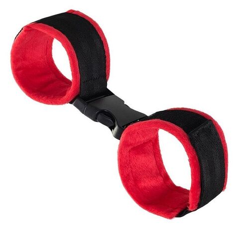 Красно-черные велюровые наручники Anonymo - ToyFa Anonymo 310106