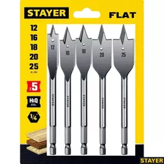 STAYER Flat, 5 шт: 12-16-18-20-25 мм, набор перовых сверл по дереву (2950-H5)