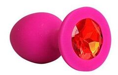 Ярко-розовая анальная пробка с красным кристаллом - 9,5 см. - 