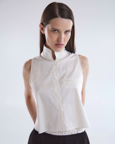 Рубашка без рукавов из хлопка Макс Мара экрю