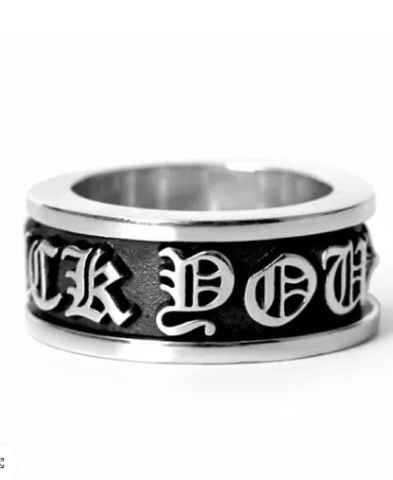 Кольцо FACK с крутящейся серединой (спинер) из серебра, в стилистике CHROME HEARTS
