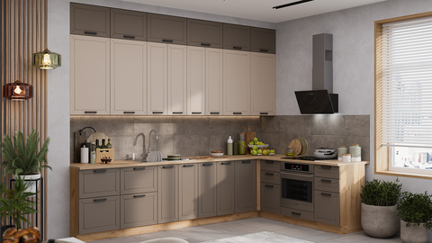 Кухня угловая Лорас 3.2 х 2.0 м дуб крафт золотой / холст брюле / холст латте