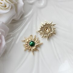 Подвеска Солнце с эмалью, зелёный, 22*23 мм, позолота, П1028