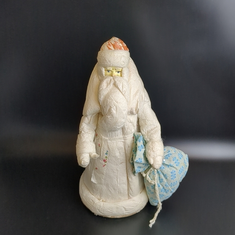 Дед Мороз советский Папье-Маше из ваты, ткани, 31 ,5 см, антиквариат СССР 1960-1980 гг