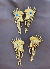 73133- Серьги HALFFACE (yellow/blue) в стиле Schiaparelli с подвесками