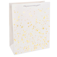 Пакет подарочный S вертикальный, Тысячи созвездий, Белый/Золото, 18*23*10 см (Д*В*Ш)