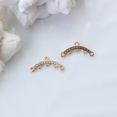 Коннектор (подвеска) с фианитами для многорядных колье, 5 петелек, 22*10 мм, позолота, П225