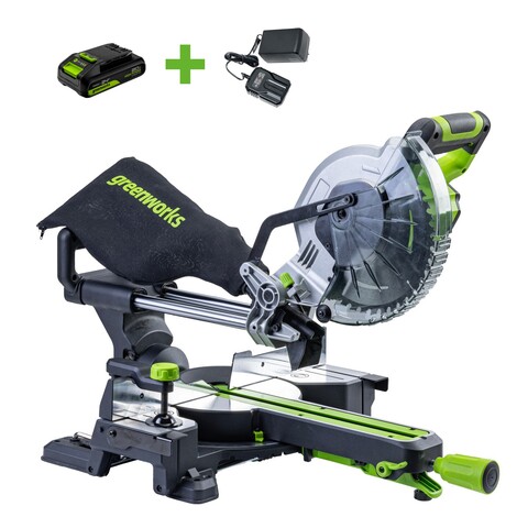 Торцовочная пила Greenworks GD24MS216K2 24V (65х310мм) аккумуляторная, с АКБ 2 А/ч и ЗУ