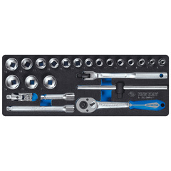 KING TONY (9-3523MRV11) Набор торцевых головок 3/8" с принадлежностями, ложемент, 23 предмета