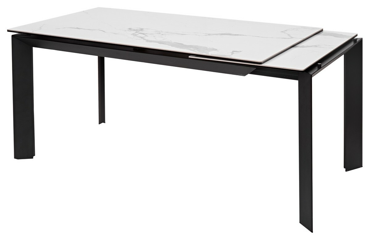 Стол CREMONA 140 HIGH GLOSS STATUARIO Белый мрамор глянцевый, керамика/ черный каркас, DISAUR