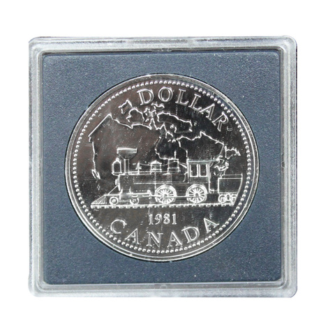 1 доллар 1981 год 100 лет Трансконтинентальной железной дороге (Серебро, в оригинальной квадрокапсуле), Канада. UNC