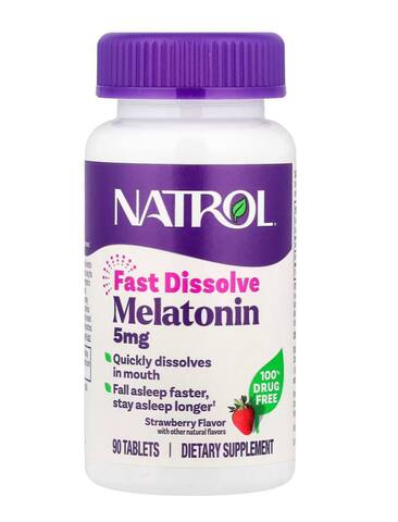 Natrol мелатонин, быстрорастворимый, с клубничным вкусом, 5 мг, 90 таблеток