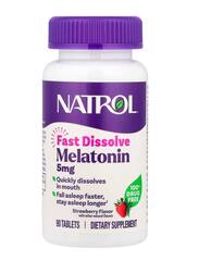 Natrol мелатонин, быстрорастворимый, с клубничным вкусом, 5 мг, 90 таблеток