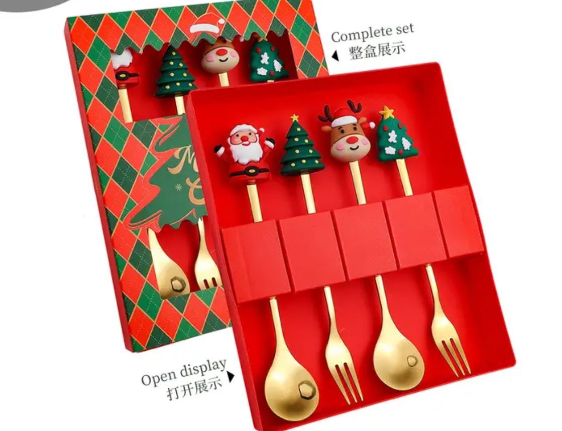 Набор новогодних столовых приборов 4 предмета